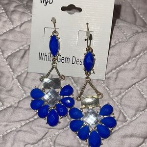 Royal blue stone and diamond drop down earrings.
